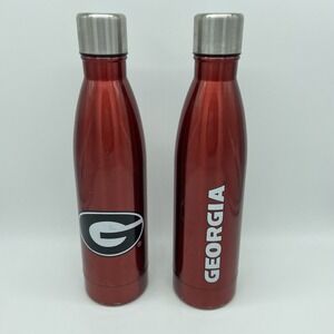 2 University of Georgia Bulldogs Metal Red Water‎ Bottles 18oz. Stainless Steel